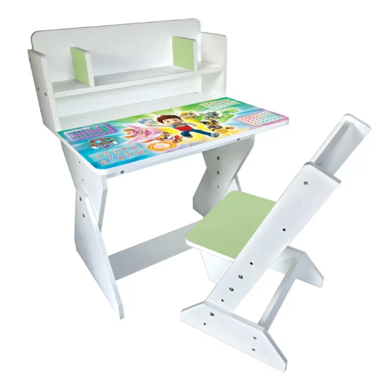 Парта зі стільчиком, з регулюванням висоти (біло-салатовий колір)